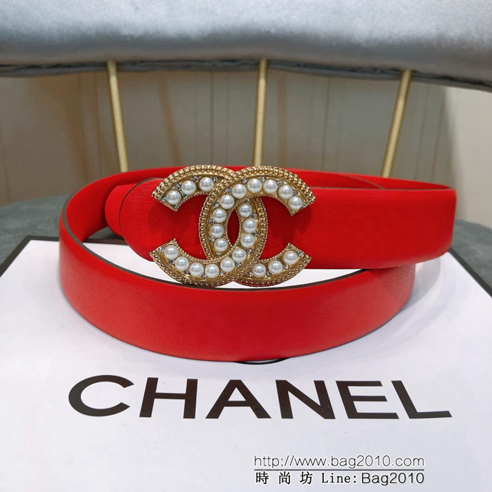 CHANEL香奈兒 18新款 CC珍珠水鑽扣 精品光滑優雅皮帶 上身效果巨好 奢華經典 小紅書火爆款   xfp1044